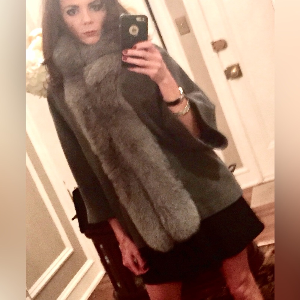 FLAVIO CASTELLANI Gray Cashmere Wool & Fox Fur Coat Jacket Sz 40